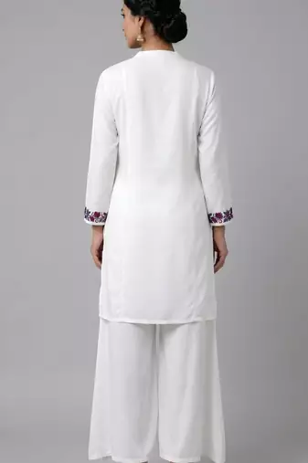White embroidered rayon kurta set