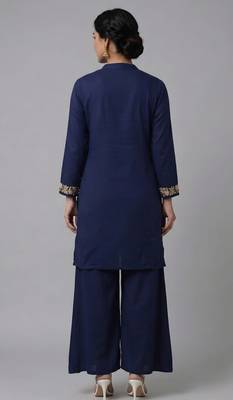 Blue embroidered rayon kurta set 4