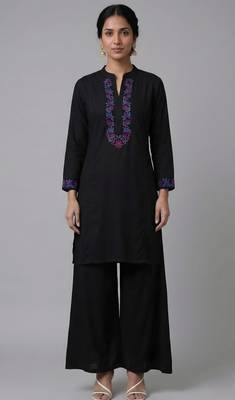 Black embroidered rayon kurta set 3
