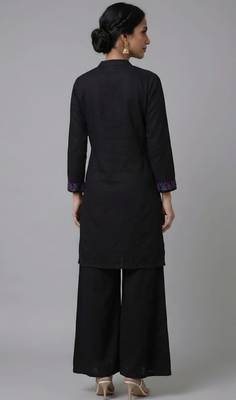 Black embroidered rayon kurta set 4