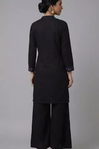 Black embroidered rayon kurta set