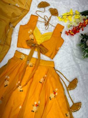 mustard organza printed lehenga choli 5