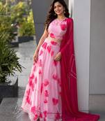 baby pink organza printed lehenga choli