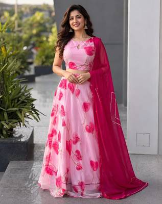 baby pink organza printed lehenga choli with free size upto 38 4