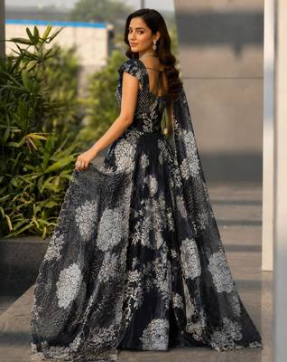 black organza printed lehenga choli with free size upto 38 1
