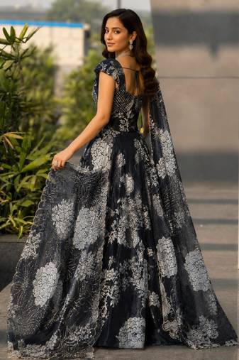 black organza printed lehenga choli