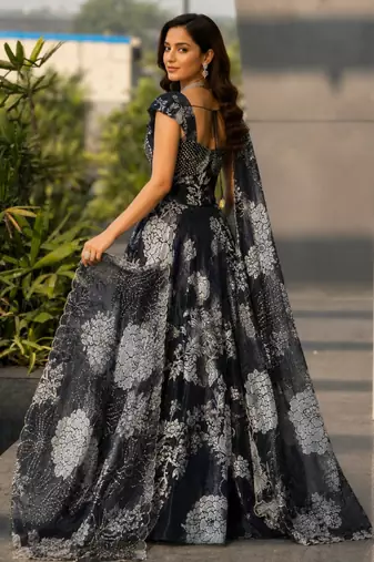 black organza printed lehenga choli
