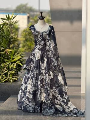 black organza printed lehenga choli with free size upto 38 5