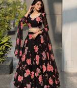 multicolor georgette printed lehenga choli