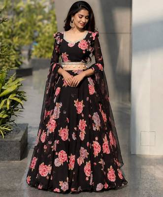 multicolor georgette printed lehenga choli 2