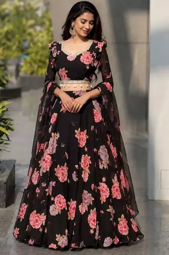 multicolor georgette printed lehenga choli