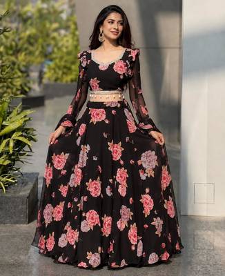 multicolor georgette printed lehenga choli 3