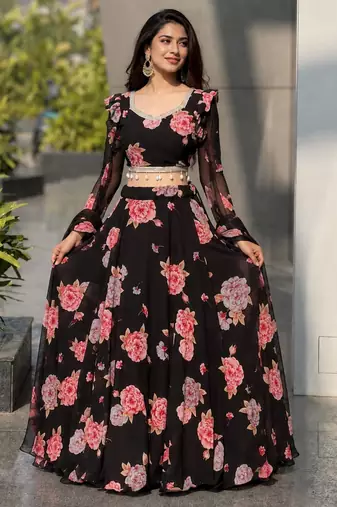 multicolor georgette printed lehenga choli