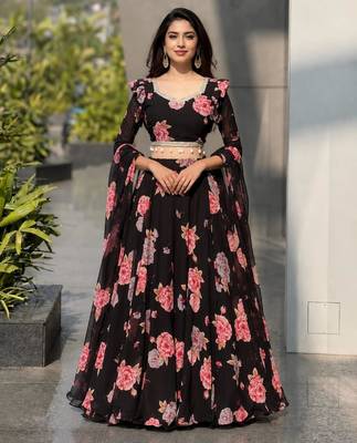 multicolor georgette printed lehenga choli 4