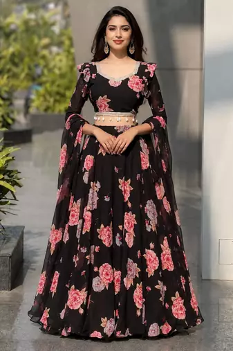 multicolor georgette printed lehenga choli