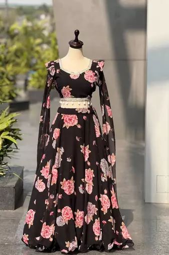 multicolor georgette printed lehenga choli