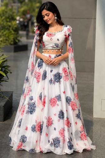 multicolor georgette printed lehenga choli