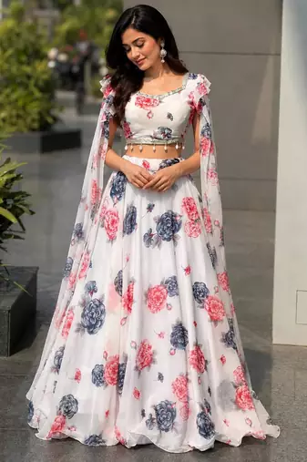multicolor georgette printed lehenga choli