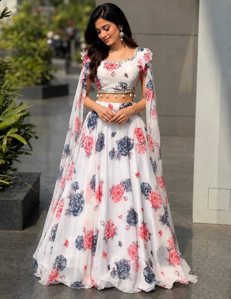 multicolor georgette printed lehenga choli