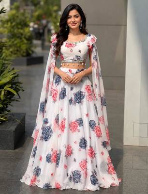 multicolor georgette printed lehenga choli with free size upto 38 2