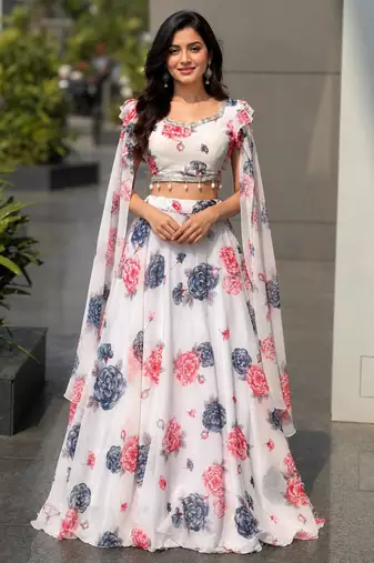 multicolor georgette printed lehenga choli