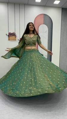 green silk blend embroidered lehenga choli with free size upto 44 4
