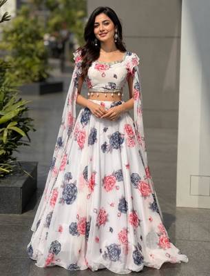 multicolor georgette printed lehenga choli with free size upto 38 3