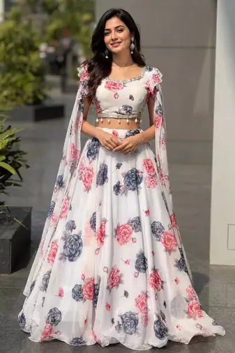 multicolor georgette printed lehenga choli