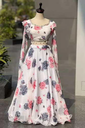 multicolor georgette printed lehenga choli