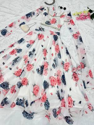 multicolor georgette printed lehenga choli with free size upto 38 5