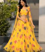 light yellow georgette printed lehenga choli