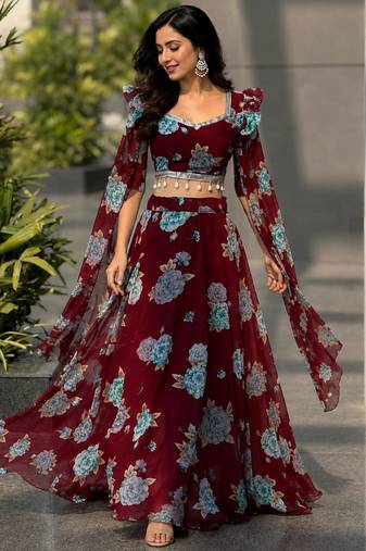 multicolor georgette printed lehenga choli