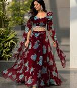 multicolor georgette printed lehenga choli