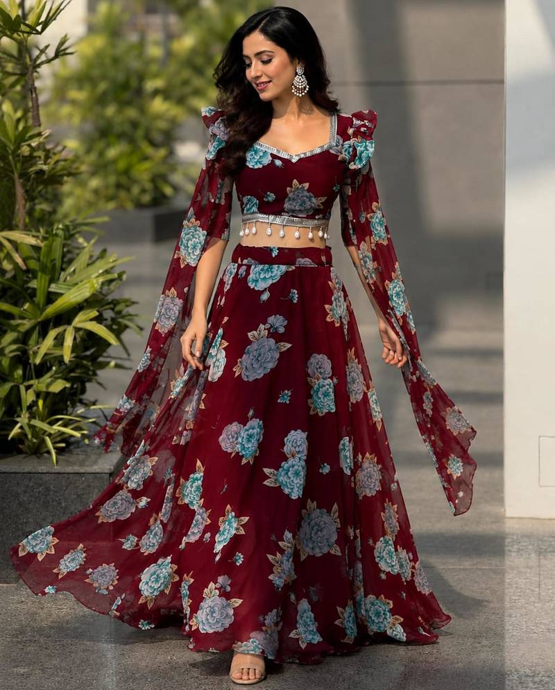 multicolor georgette printed lehenga choli