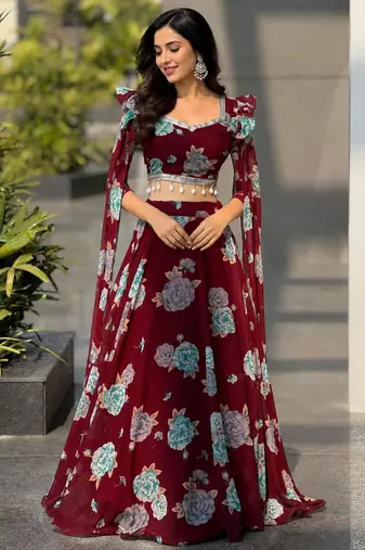 multicolor georgette printed lehenga choli