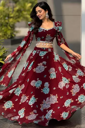 multicolor georgette printed lehenga choli