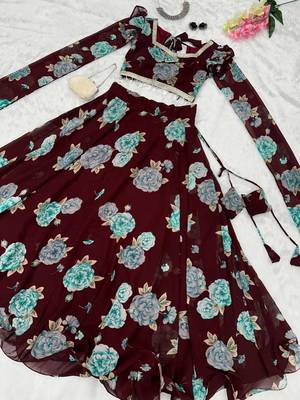 multicolor georgette printed lehenga choli with free size upto 38 4