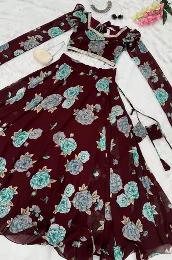 multicolor georgette printed lehenga choli