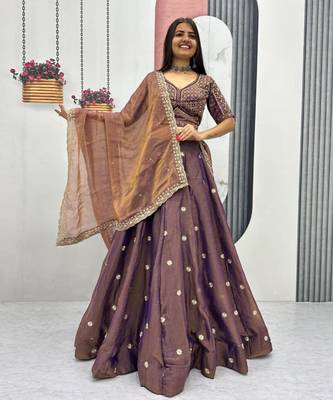 dark purple silk blend embroidered lehenga choli with free size upto 44 1