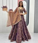 dark purple silk blend embroidered lehenga choli