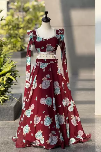 multicolor georgette printed lehenga choli