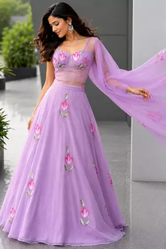 lavender georgette printed lehenga choli