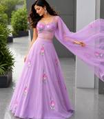 lavender georgette printed lehenga choli