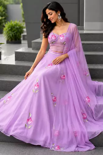 lavender georgette printed lehenga choli