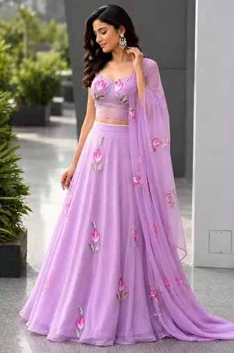 lavender georgette printed lehenga choli