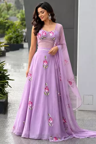 lavender georgette printed lehenga choli