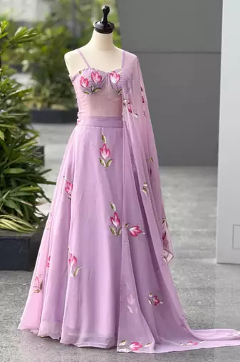 lavender georgette printed lehenga choli