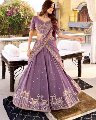 lavender silk blend embroidered lehenga choli 2