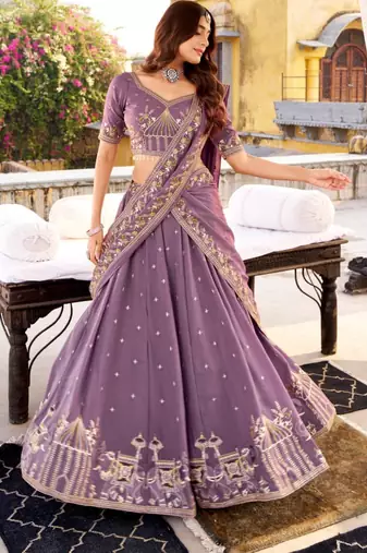 lavender silk blend embroidered lehenga choli