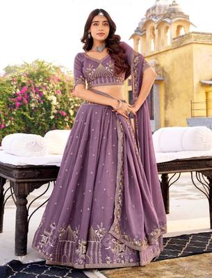 lavender silk blend embroidered lehenga choli 3